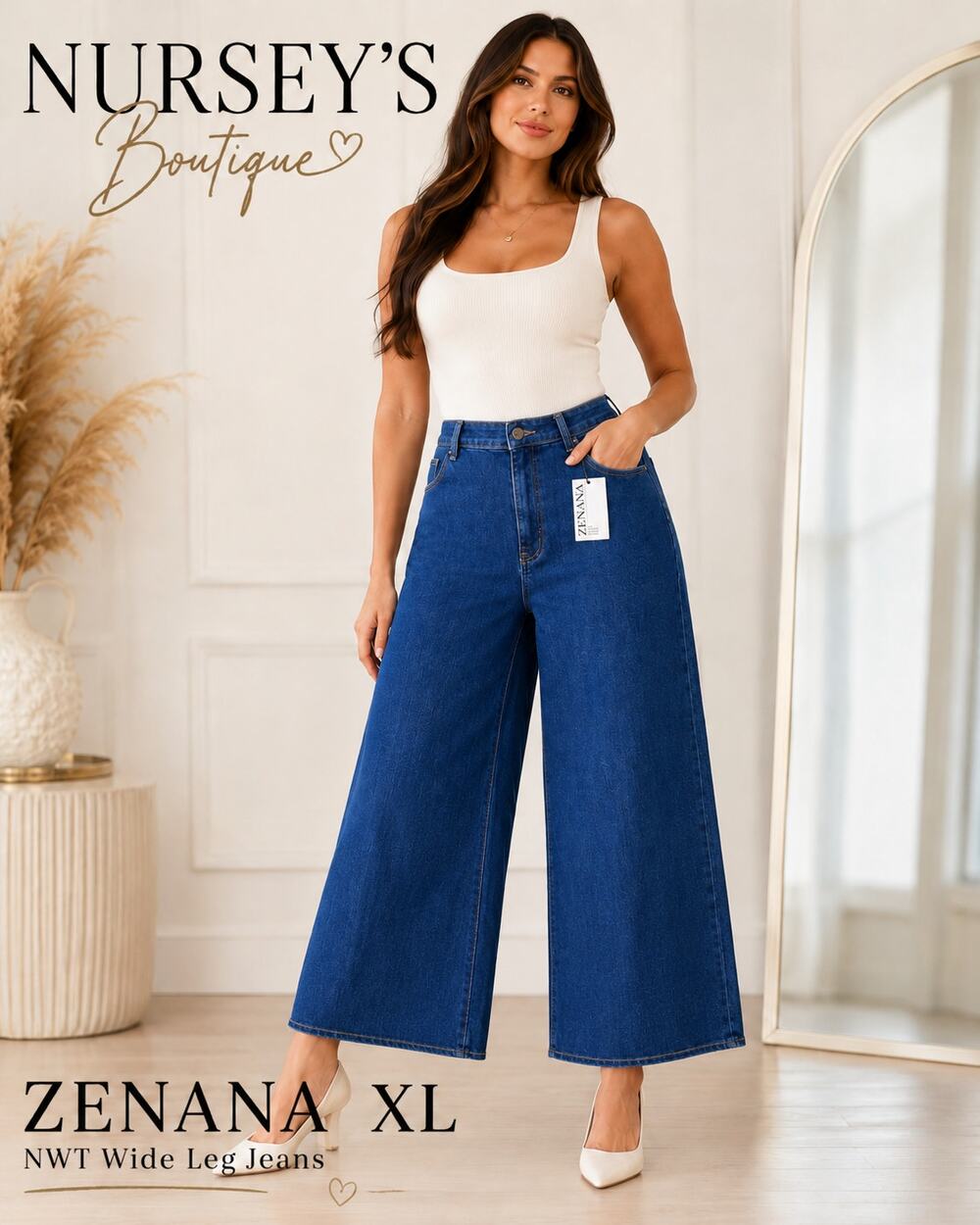 Zenana XL Dark Wash Raw Hem Wide Leg Crop Jeans NWT